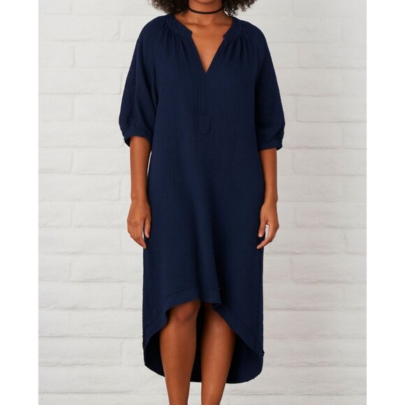 Ocean + Main Blue Gauze 100% Cotton Maxi Dress With Pockets Size 2X NWT - Picture 9 of 9